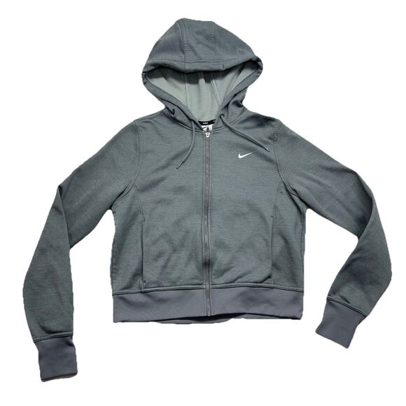 Nike Tops - Nike Sportswear Jacket Womens Small Gray Crop Full Zip Hoodie Swoosh Athletic